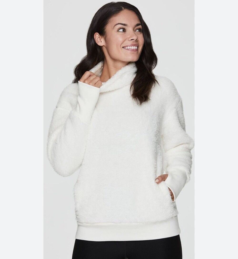 RBX Sherpa Fleece Mock Neck Sweater Womens M Cream Long Sleeve Cozy Winter Soft